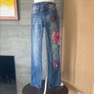 Vintage Embroidered Floral Blue Jeans